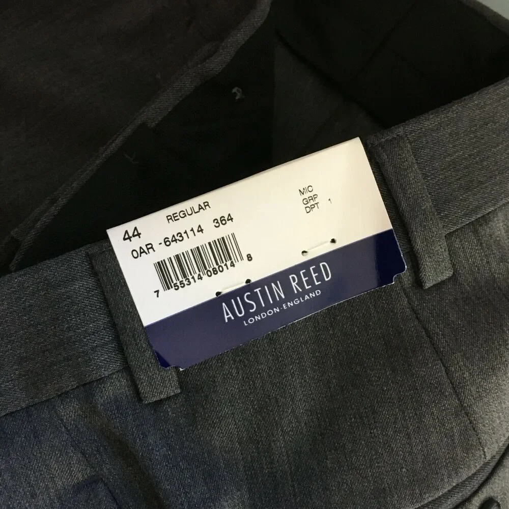 NWT Austin Reed Pants Mens‎ Sz 44 Gray Super 100s Wool Trouser Dress *Unhemmed